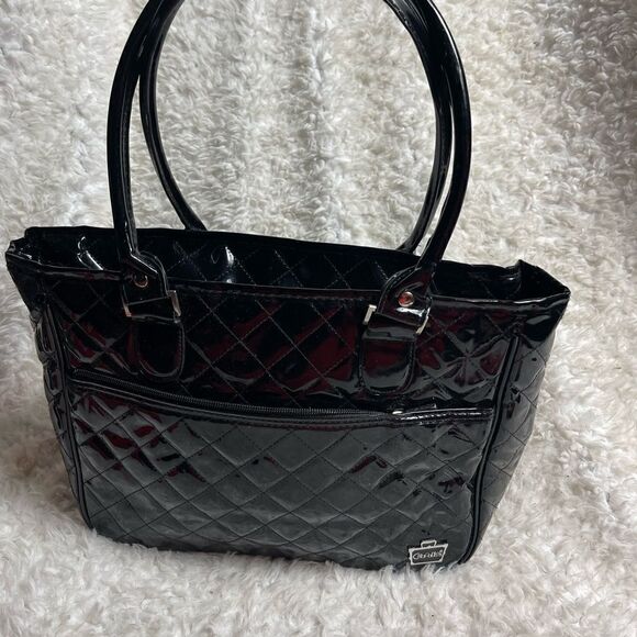 Caboodles Black Faux leather Patent Quilted Makeup Shoulder Bag. - Picture 4 of 12